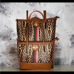 Leopard Print Backpack with Brown Accents